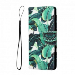 Flip Case Samsung Galaxy A22 5G Suojaketju Kuori Tropical Leaves Strappy