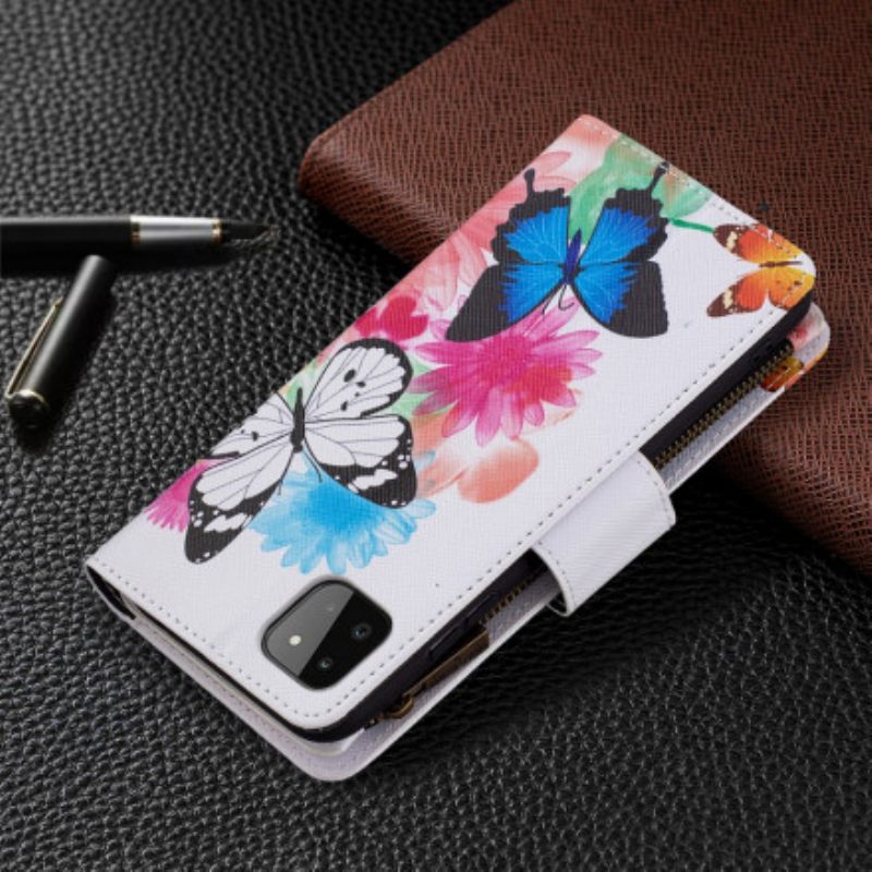 Kotelot Samsung Galaxy A22 5G Butterflies Vetoketjullinen Tasku