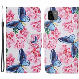 Kotelot Samsung Galaxy A22 5G Floral Butterflies Lanyard