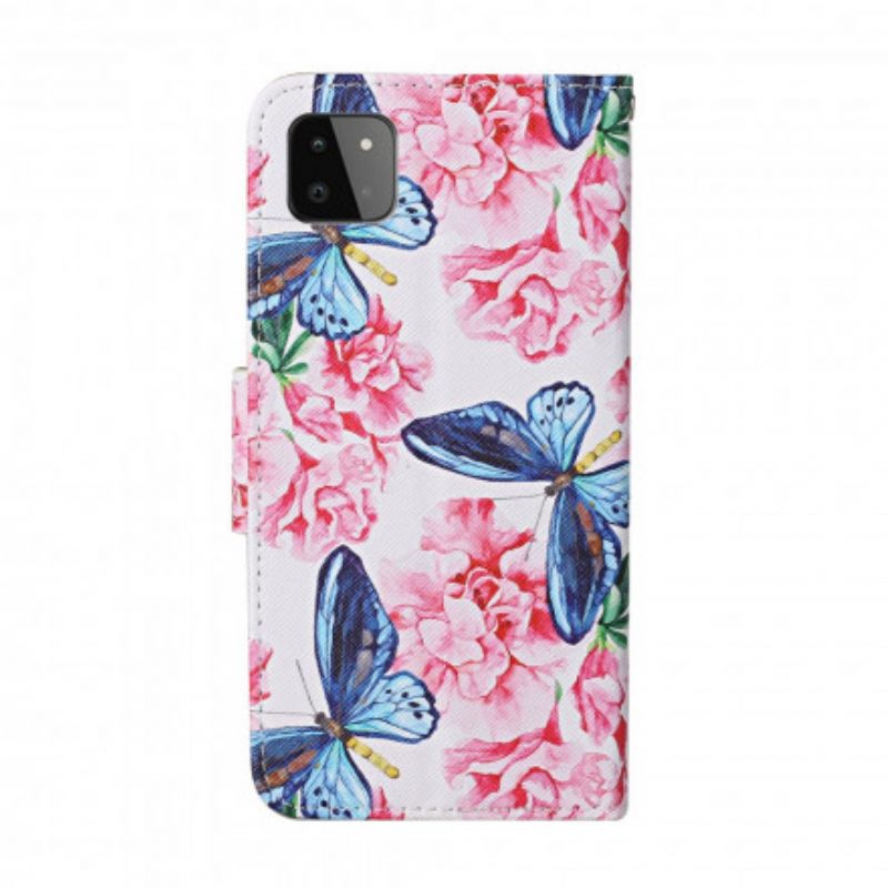 Kotelot Samsung Galaxy A22 5G Floral Butterflies Lanyard