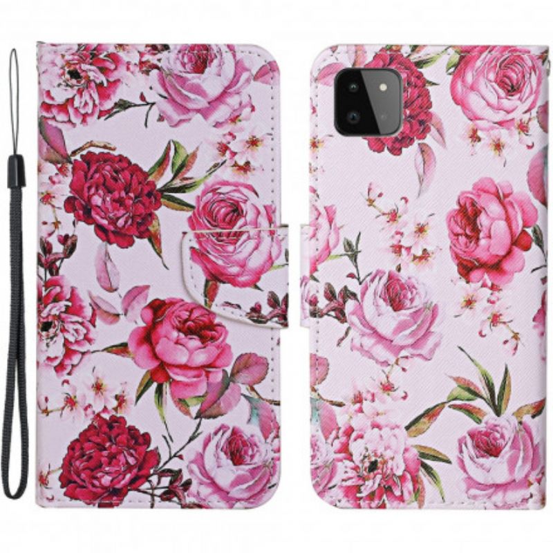 Kotelot Samsung Galaxy A22 5G Masterful Flowers Hihnalla