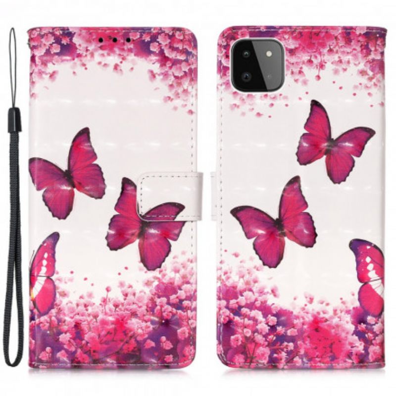 Kotelot Samsung Galaxy A22 5G Red Butterflies