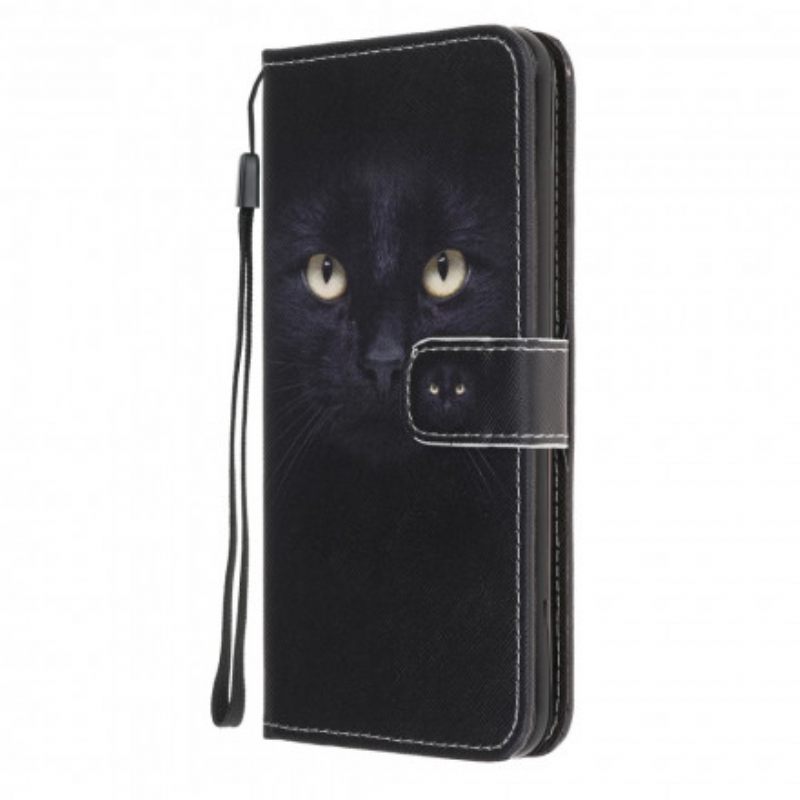 Kotelot Samsung Galaxy A22 5G Suojaketju Kuori Black Cat Eyes Hihnalla