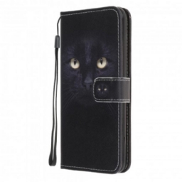 Kotelot Samsung Galaxy A22 5G Suojaketju Kuori Black Cat Eyes Hihnalla