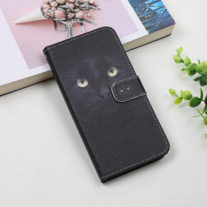 Kotelot Samsung Galaxy A22 5G Suojaketju Kuori Black Cat Eyes Hihnalla