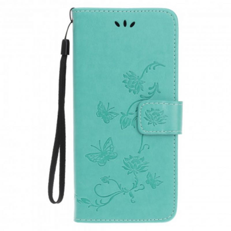 Kotelot Samsung Galaxy A22 5G Suojaketju Kuori Butterflies And Flowers Strap