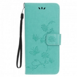 Kotelot Samsung Galaxy A22 5G Suojaketju Kuori Butterflies And Flowers Strap