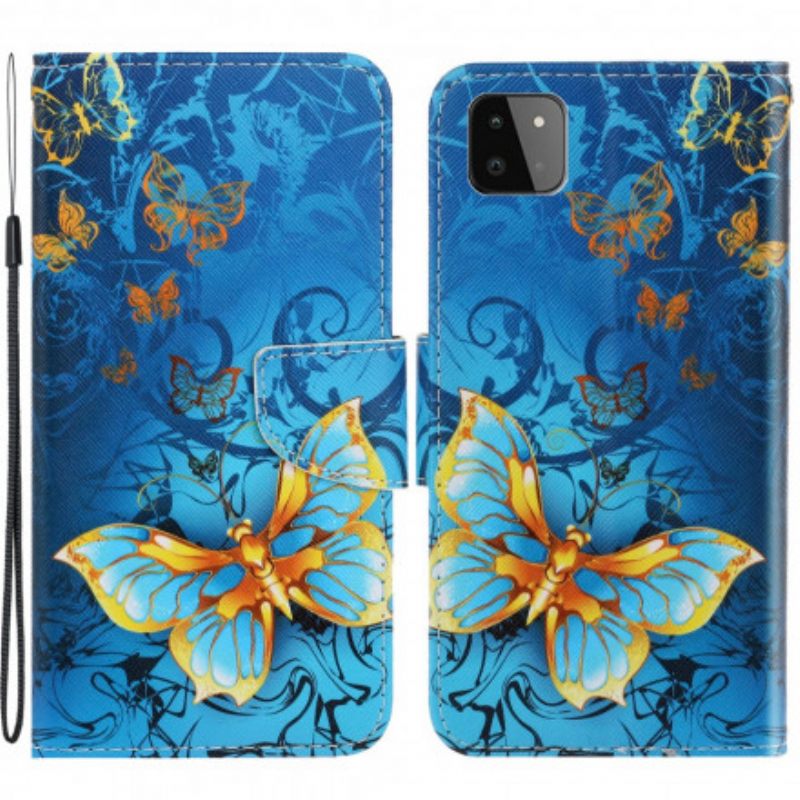 Kotelot Samsung Galaxy A22 5G Suojaketju Kuori Butterfly Strap Muunnelmia