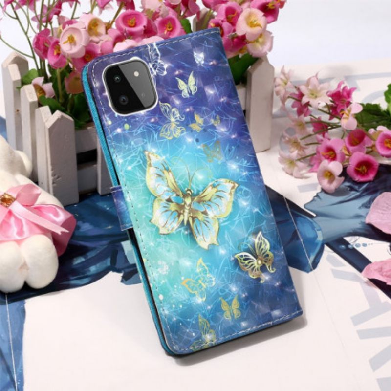 Kotelot Samsung Galaxy A22 5G Suojaketju Kuori Golden Butterflies Ja Kaulanauha