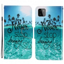 Kotelot Samsung Galaxy A22 5G Suojaketju Kuori Never Stop Dreaming Navy Strappy