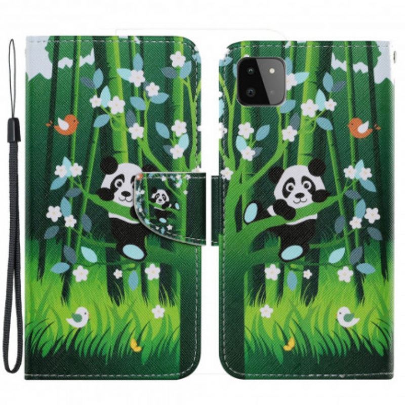 Nahkakotelo Samsung Galaxy A22 5G Panda Walk