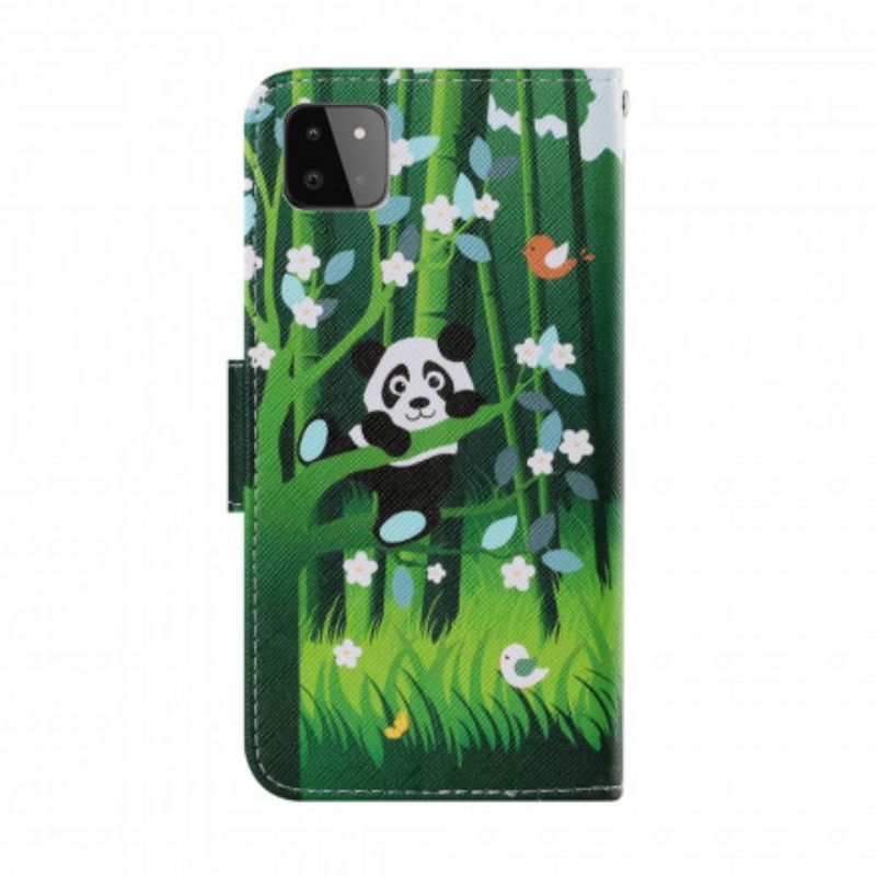 Nahkakotelo Samsung Galaxy A22 5G Panda Walk