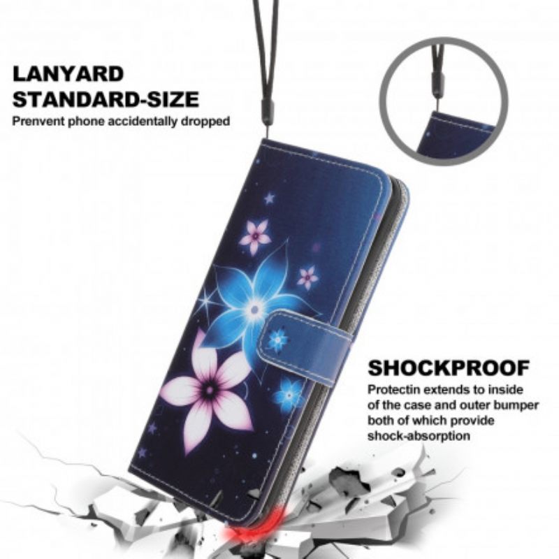 Nahkakotelo Samsung Galaxy A22 5G Suojaketju Kuori Lunar Strap Flowers