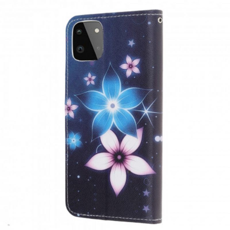 Nahkakotelo Samsung Galaxy A22 5G Suojaketju Kuori Lunar Strap Flowers