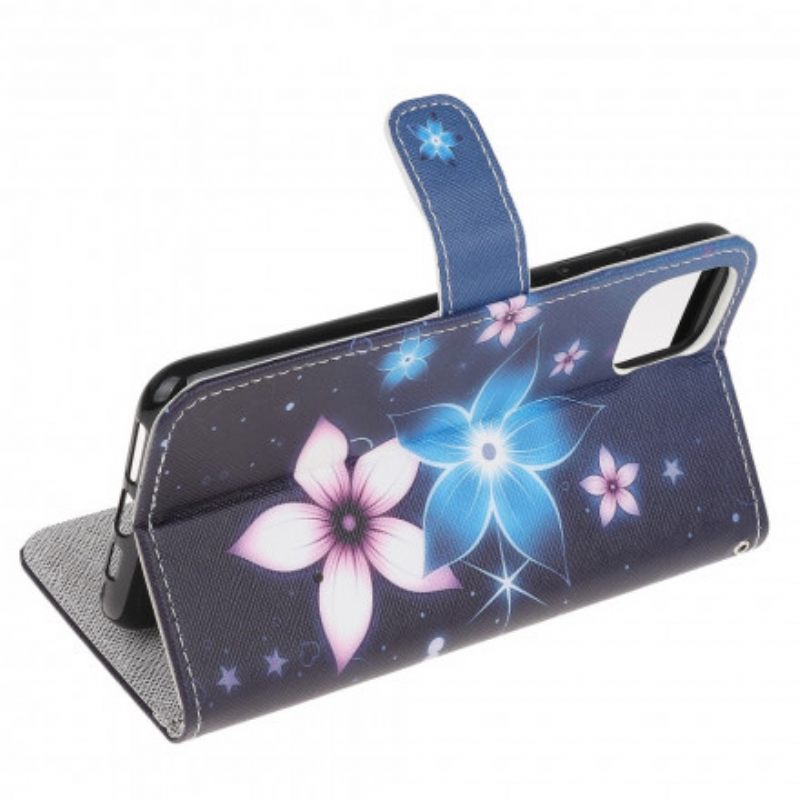 Nahkakotelo Samsung Galaxy A22 5G Suojaketju Kuori Lunar Strap Flowers