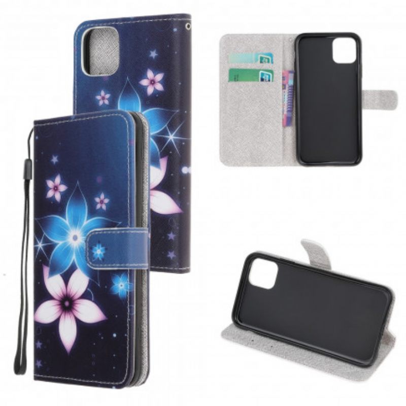 Nahkakotelo Samsung Galaxy A22 5G Suojaketju Kuori Lunar Strap Flowers