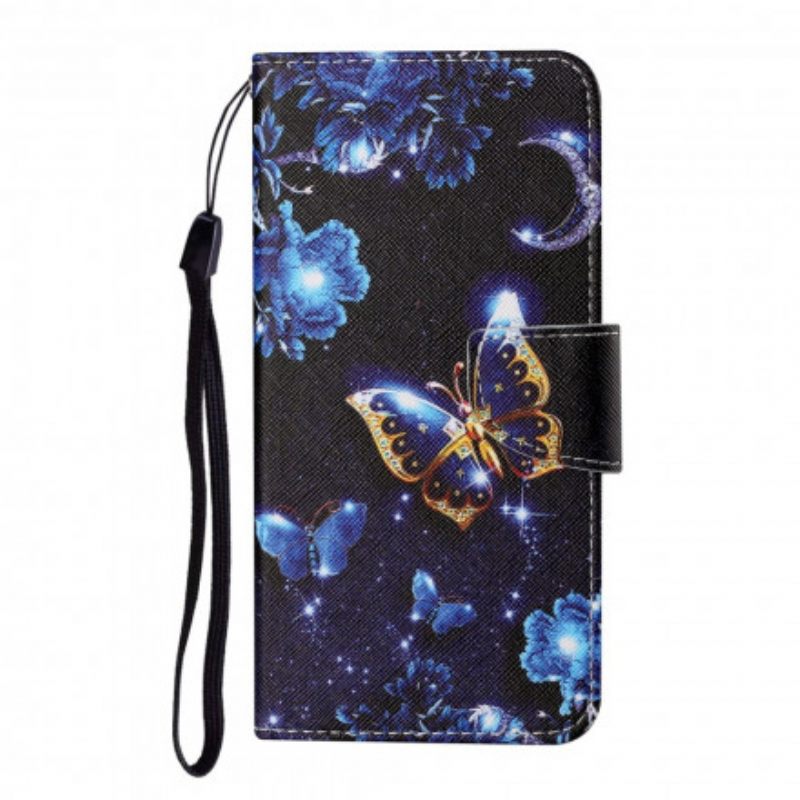 Nahkakotelo Samsung Galaxy A22 5G Suojaketju Kuori Precious Thong Butterflies