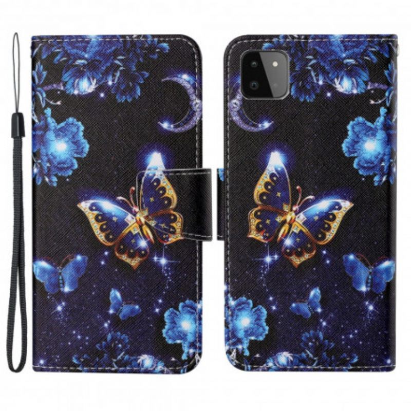 Nahkakotelo Samsung Galaxy A22 5G Suojaketju Kuori Precious Thong Butterflies