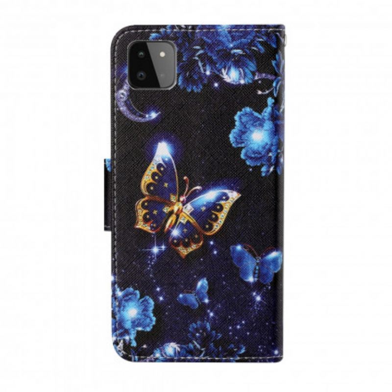 Nahkakotelo Samsung Galaxy A22 5G Suojaketju Kuori Precious Thong Butterflies