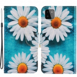 Nahkakotelo Samsung Galaxy A22 5G Suojaketju Kuori Thong Daisies