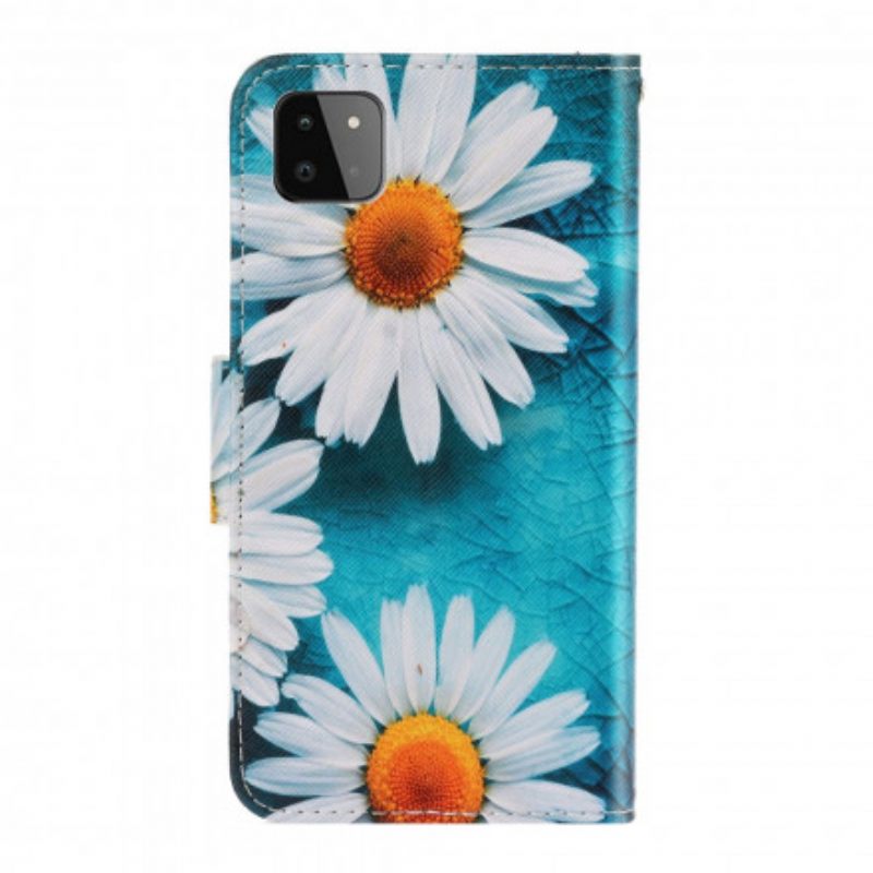 Nahkakotelo Samsung Galaxy A22 5G Suojaketju Kuori Thong Daisies