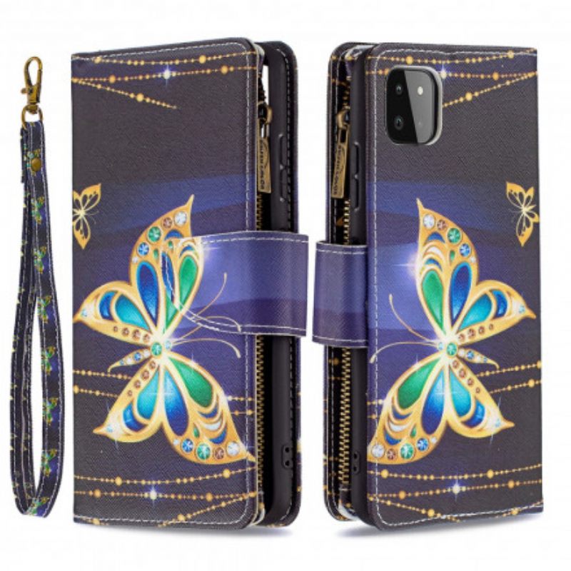 Nahkakotelo Samsung Galaxy A22 5G Vetoketjupussi Butterflies Art