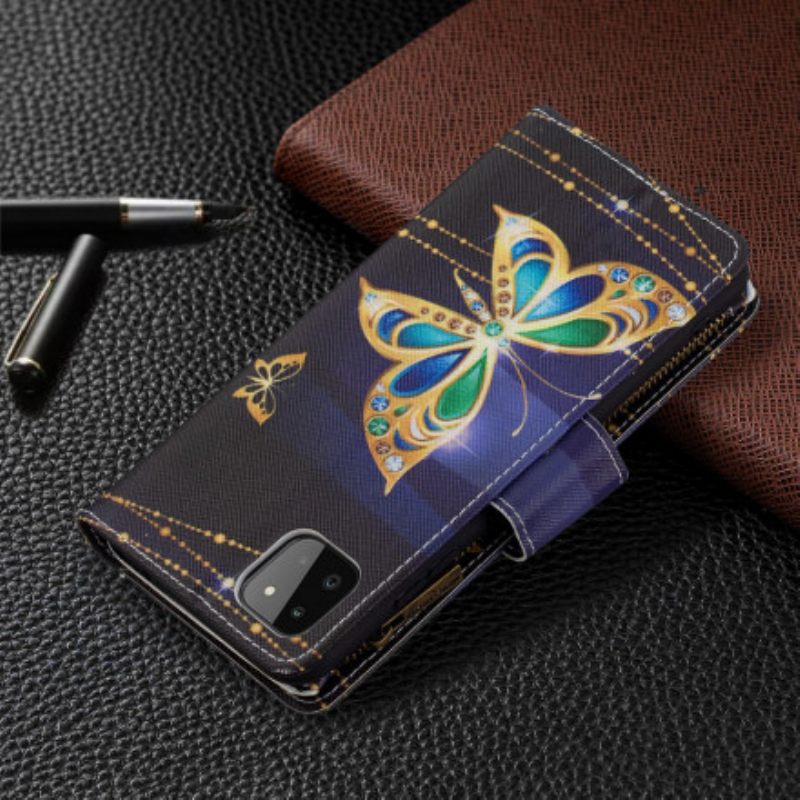 Nahkakotelo Samsung Galaxy A22 5G Vetoketjupussi Butterflies Art