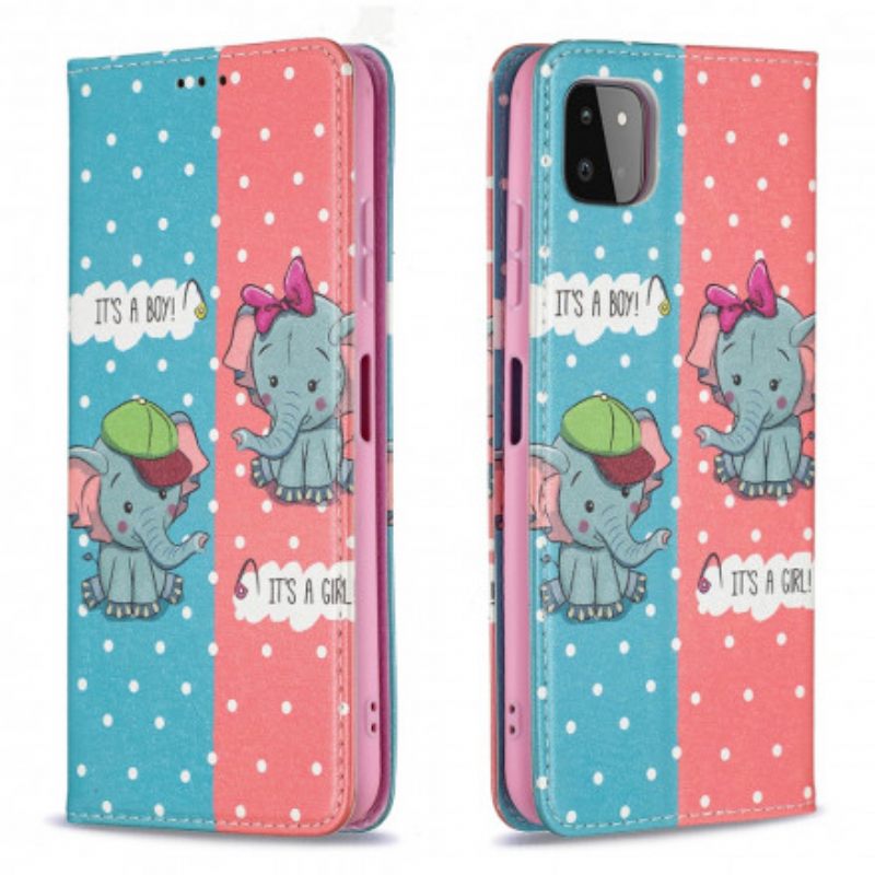 Puhelinkuoret Samsung Galaxy A22 5G Kotelot Flip Baby Elephants