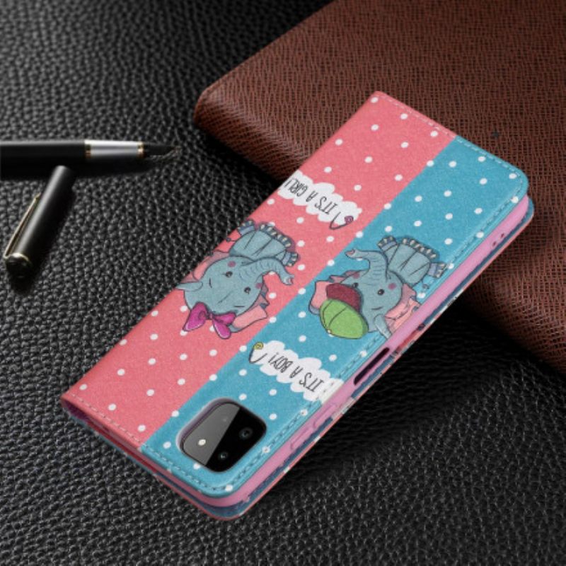 Puhelinkuoret Samsung Galaxy A22 5G Kotelot Flip Baby Elephants