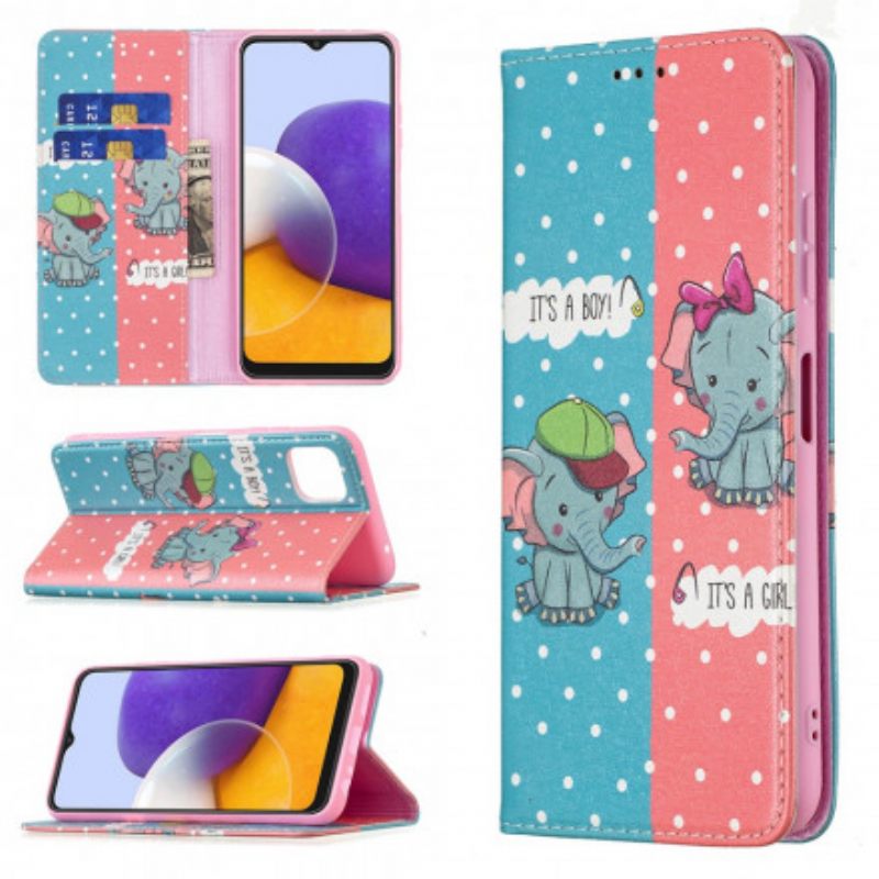 Puhelinkuoret Samsung Galaxy A22 5G Kotelot Flip Baby Elephants