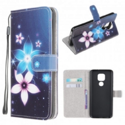 Flip Case Moto G9 Play Suojaketju Kuori Lunar Strap Flowers