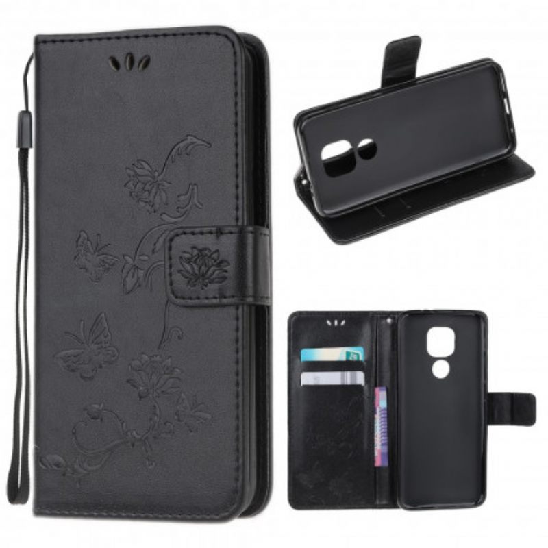 Kotelot Moto G9 Play Suojaketju Kuori Butterflies And Flowers Strap