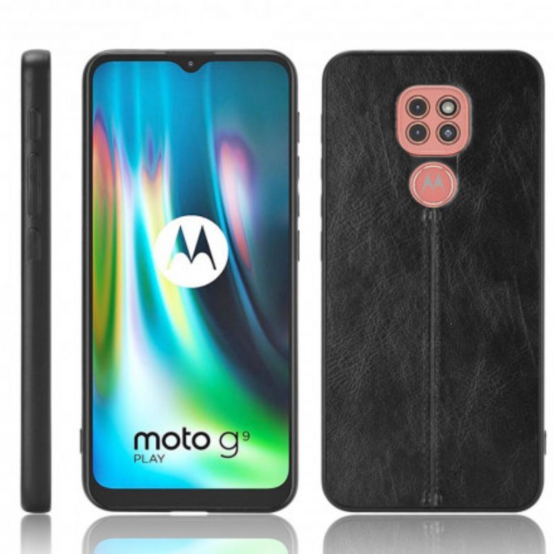 Kuori Moto G9 Play Couture Nahkaefekti