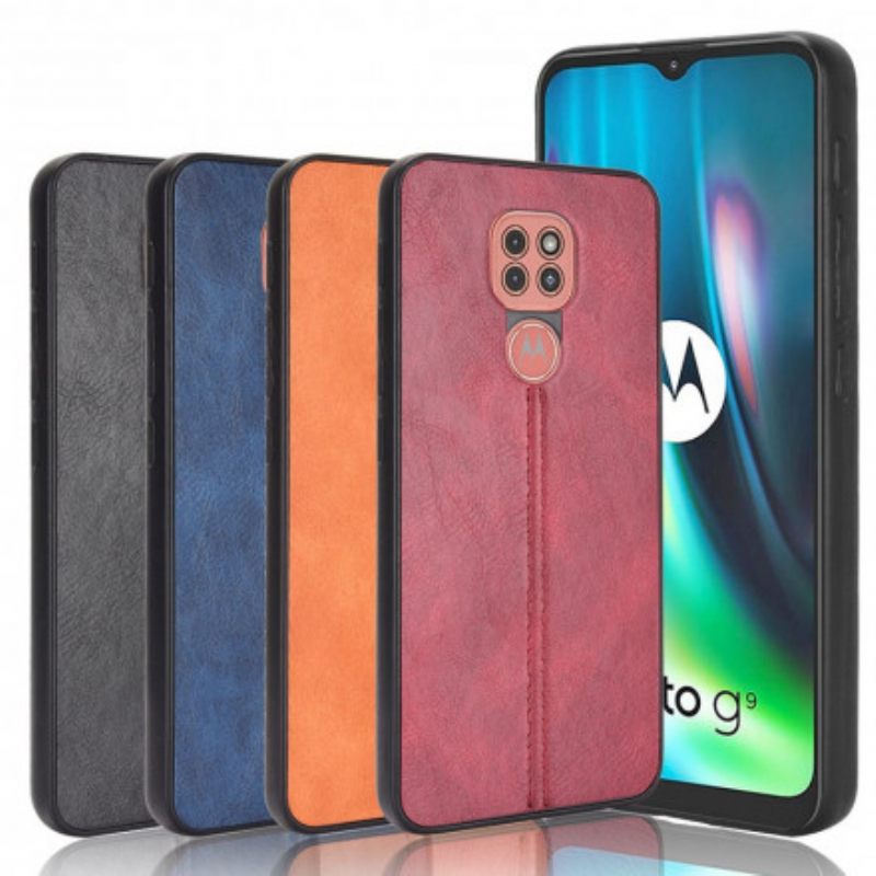 Kuori Moto G9 Play Couture Nahkaefekti