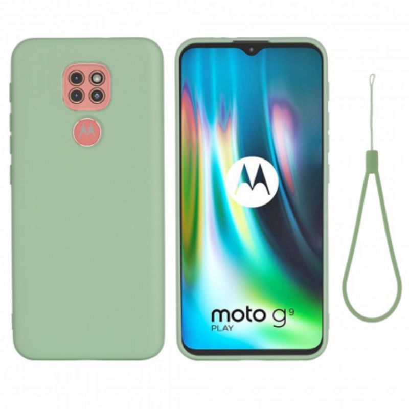 Kuori Moto G9 Play Design Nestemäinen Silikoni Kaulanauhalla