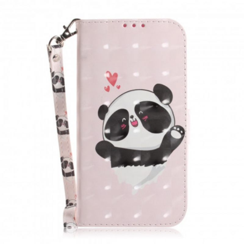 Nahkakotelo Moto G9 Play Suojaketju Kuori Panda Love In Lanyard