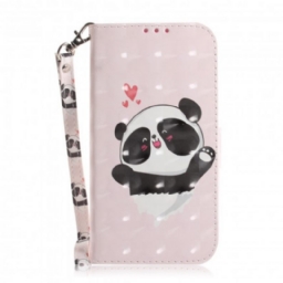 Nahkakotelo Moto G9 Play Suojaketju Kuori Panda Love In Lanyard