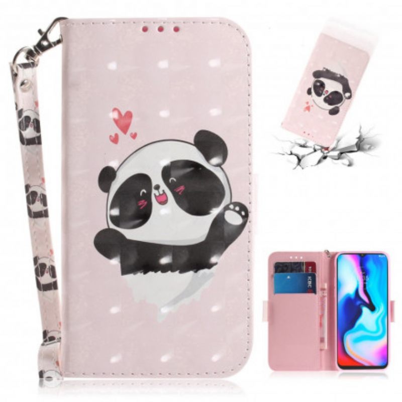 Nahkakotelo Moto G9 Play Suojaketju Kuori Panda Love In Lanyard