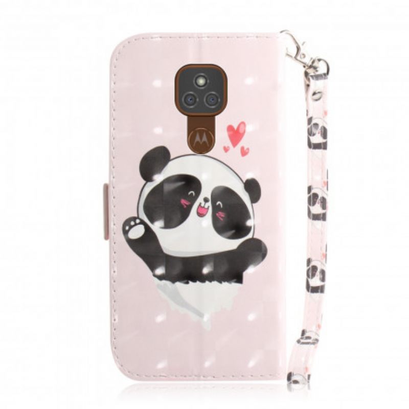 Nahkakotelo Moto G9 Play Suojaketju Kuori Panda Love In Lanyard