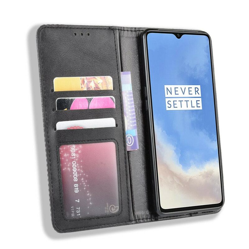 Puhelinkuoret OnePlus 7T Kotelot Flip Tyylitelty Vintage-nahkaefekti