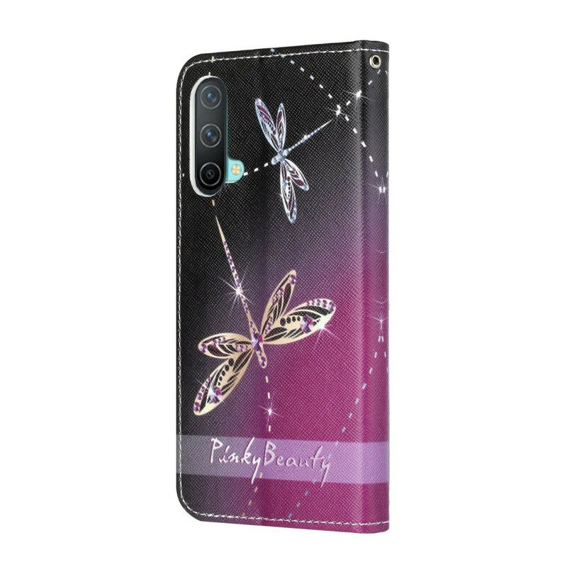 Nahkakotelo OnePlus Nord CE 5G Suojaketju Kuori Strappy Dragonflies