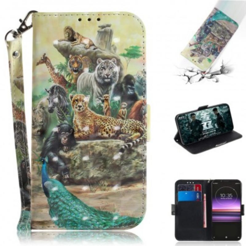 Flip Case Sony Xperia 1 Suojaketju Kuori Animal Safari Stringit