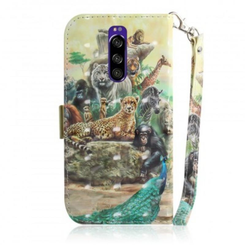 Flip Case Sony Xperia 1 Suojaketju Kuori Animal Safari Stringit