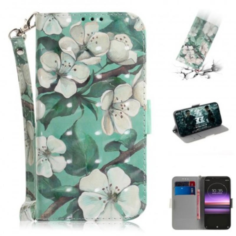 Flip Case Sony Xperia 1 Suojaketju Kuori Strap Flower Branch