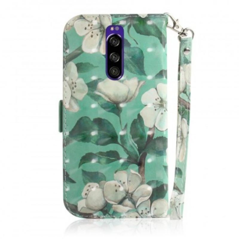 Flip Case Sony Xperia 1 Suojaketju Kuori Strap Flower Branch