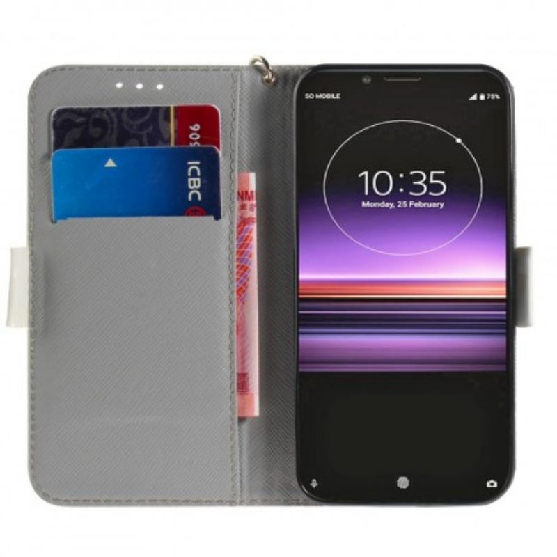 Flip Case Sony Xperia 1 Suojaketju Kuori Strap Flower Branch