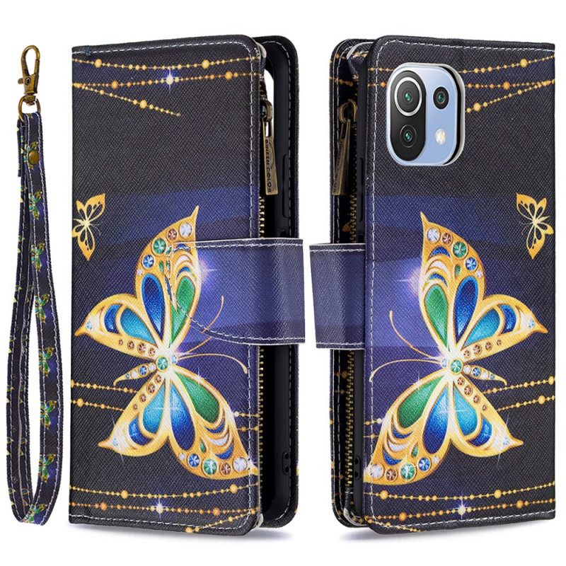 Flip Case Xiaomi Mi 11 Lite 5G NE / Mi 11 Lite 4G / 5G Golden Butterflies Vetoketjullinen Pussi