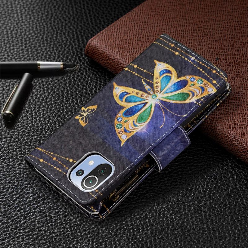 Flip Case Xiaomi Mi 11 Lite 5G NE / Mi 11 Lite 4G / 5G Golden Butterflies Vetoketjullinen Pussi