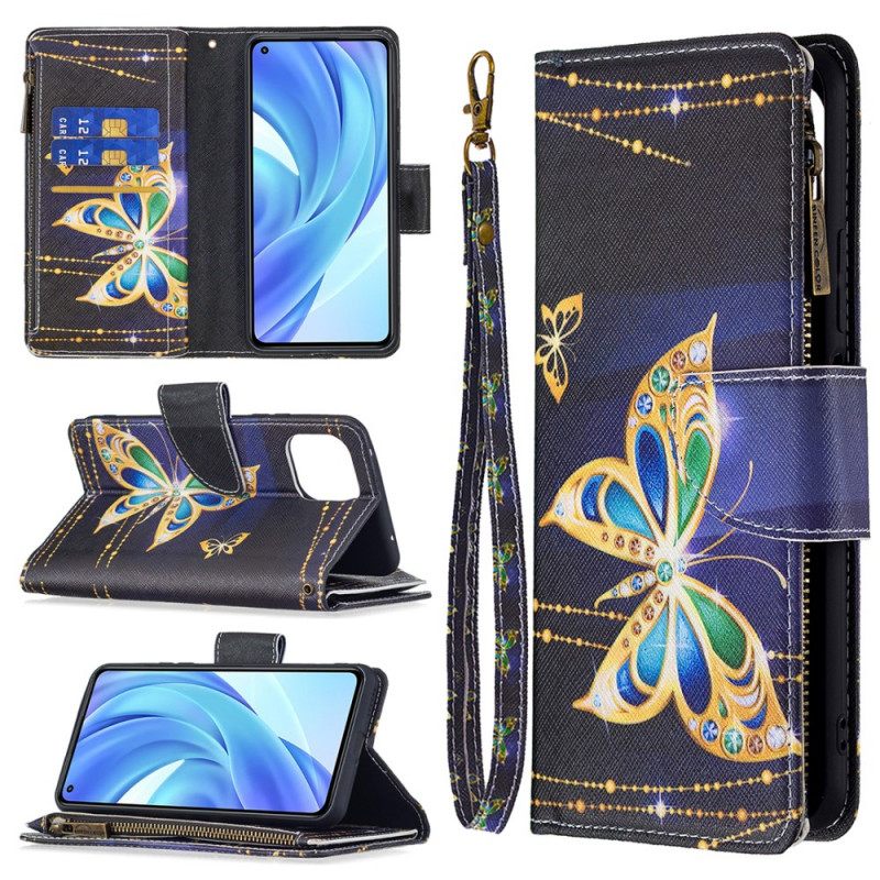 Flip Case Xiaomi Mi 11 Lite 5G NE / Mi 11 Lite 4G / 5G Golden Butterflies Vetoketjullinen Pussi