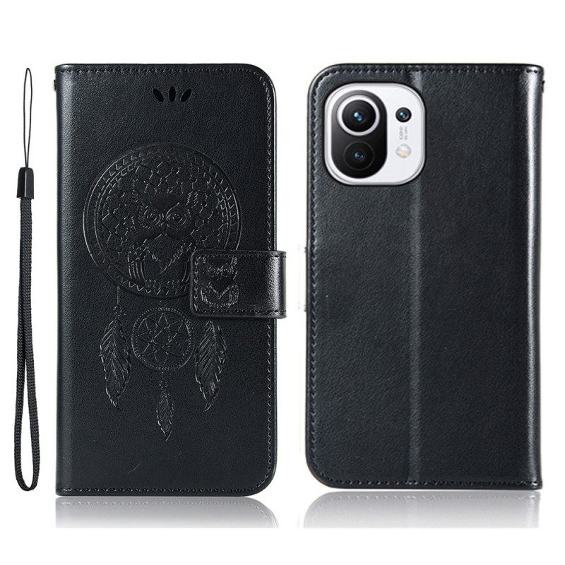 Flip Case Xiaomi Mi 11 Lite 5G NE / Mi 11 Lite 4G / 5G Nahkaefekti Dreamcatcher Pöllö